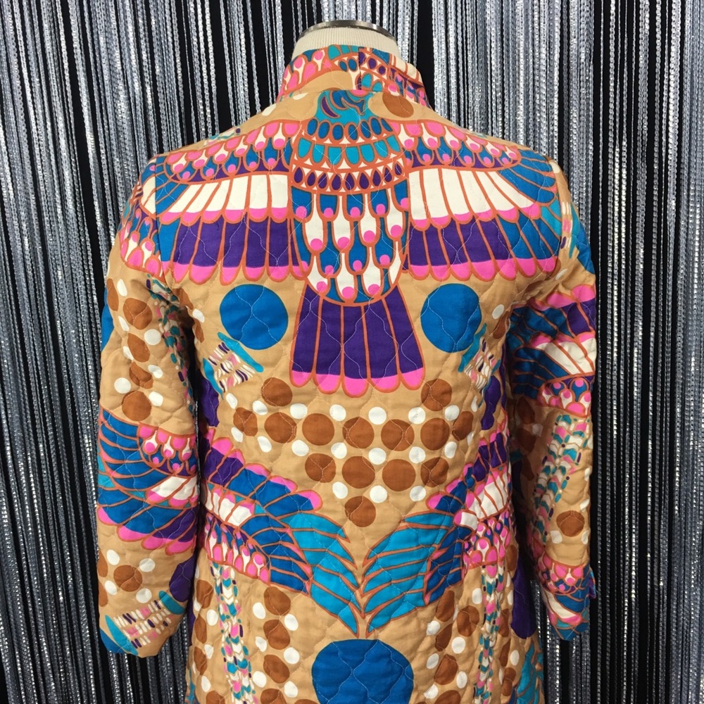 Vintage 60s Psychedelic Bird Quilted House Dress - Picture 6 of 8